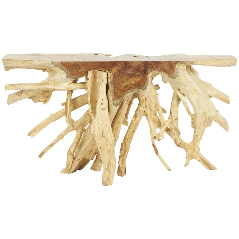 Teak Wood Handmade Live Edge Tree Trunk Console Table - Brown - Roche River Decor