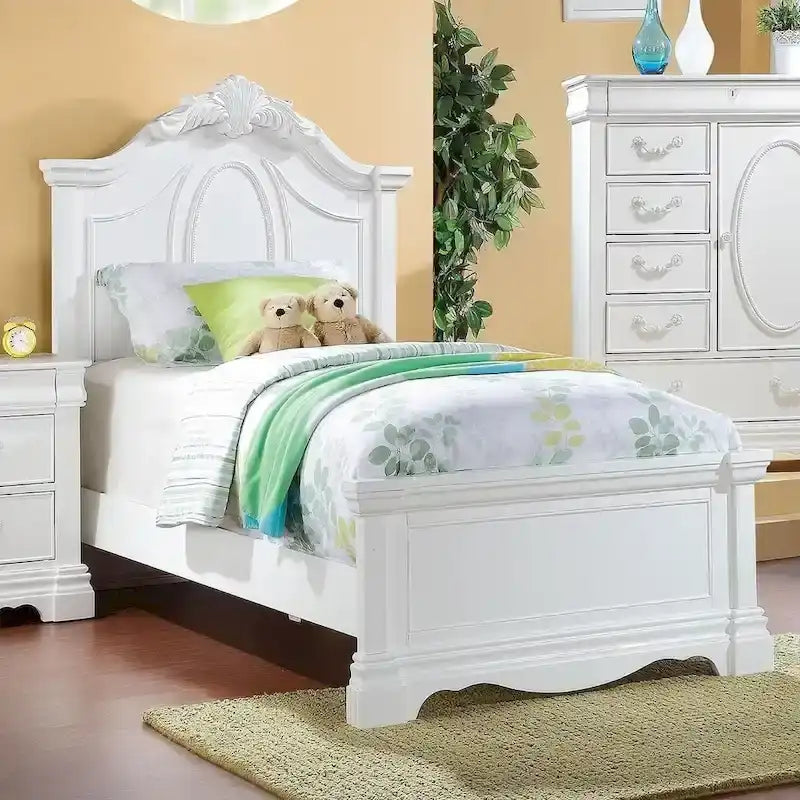 Wooden Bed with Arched Headboard in White Finish