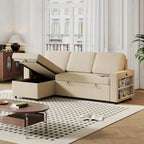 Oaks Aura 85.8 Inch Pull Out Sleeper Sofa, L-shaped Couch With USB Port, Convertible Sofa Bed With Storage Racks