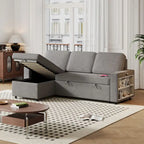 Oaks Aura 85.8 Inch Pull Out Sleeper Sofa, L-shaped Couch With USB Port, Convertible Sofa Bed With Storage Racks