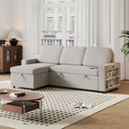 Oaks Aura 85.8 Inch Pull Out Sleeper Sofa, L-shaped Couch With USB Port, Convertible Sofa Bed With Storage Racks