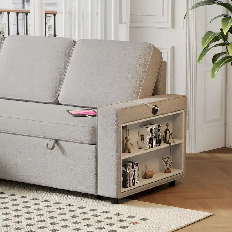 Oaks Aura 85.8 Inch Pull Out Sleeper Sofa, L-shaped Couch With USB Port, Convertible Sofa Bed With Storage Racks