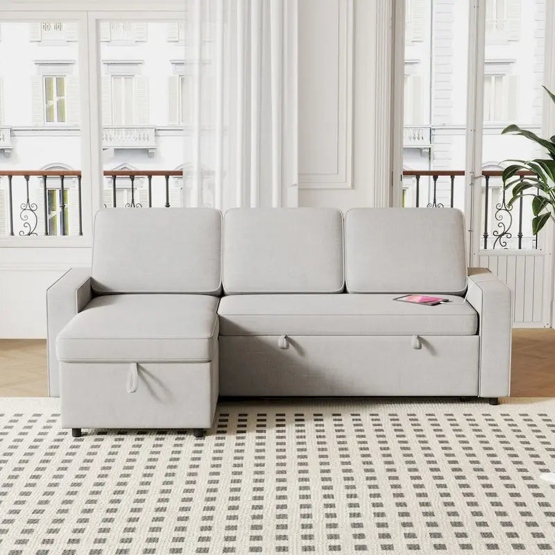 Oaks Aura 85.8 Inch Pull Out Sleeper Sofa, L-shaped Couch With USB Port, Convertible Sofa Bed With Storage Racks