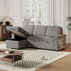 Oaks Aura 85.8 Inch Pull Out Sleeper Sofa, L-shaped Couch With USB Port, Convertible Sofa Bed With Storage Racks