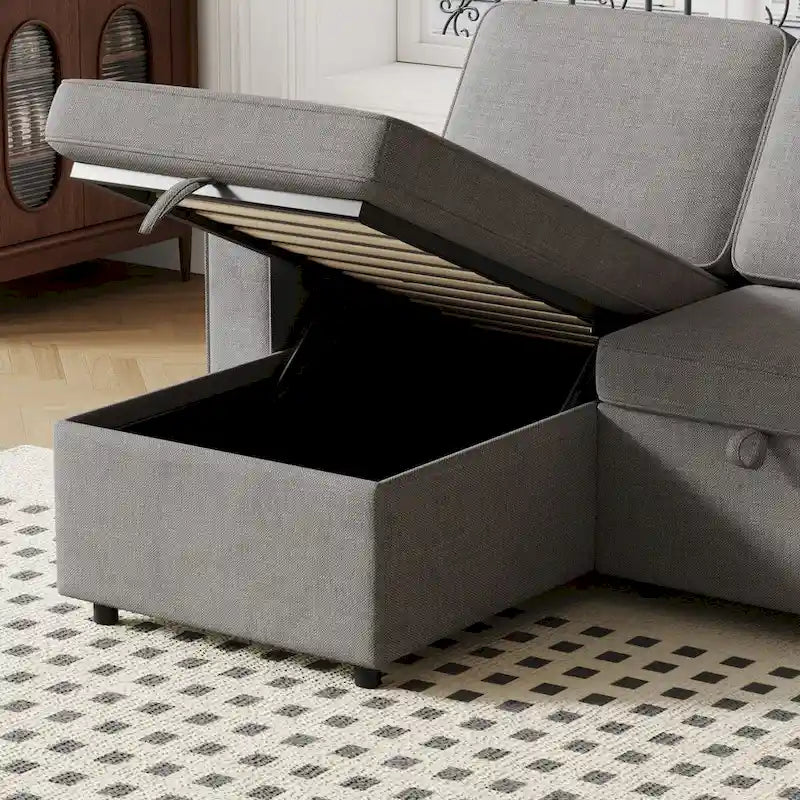 Oaks Aura 85.8 Inch Pull Out Sleeper Sofa, L-shaped Couch With USB Port, Convertible Sofa Bed With Storage Racks