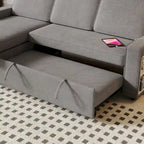 Oaks Aura 85.8 Inch Pull Out Sleeper Sofa, L-shaped Couch With USB Port, Convertible Sofa Bed With Storage Racks