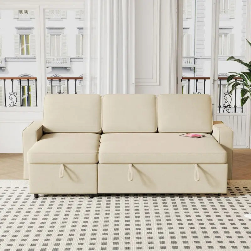 Oaks Aura 85.8 Inch Pull Out Sleeper Sofa, L-shaped Couch With USB Port, Convertible Sofa Bed With Storage Racks