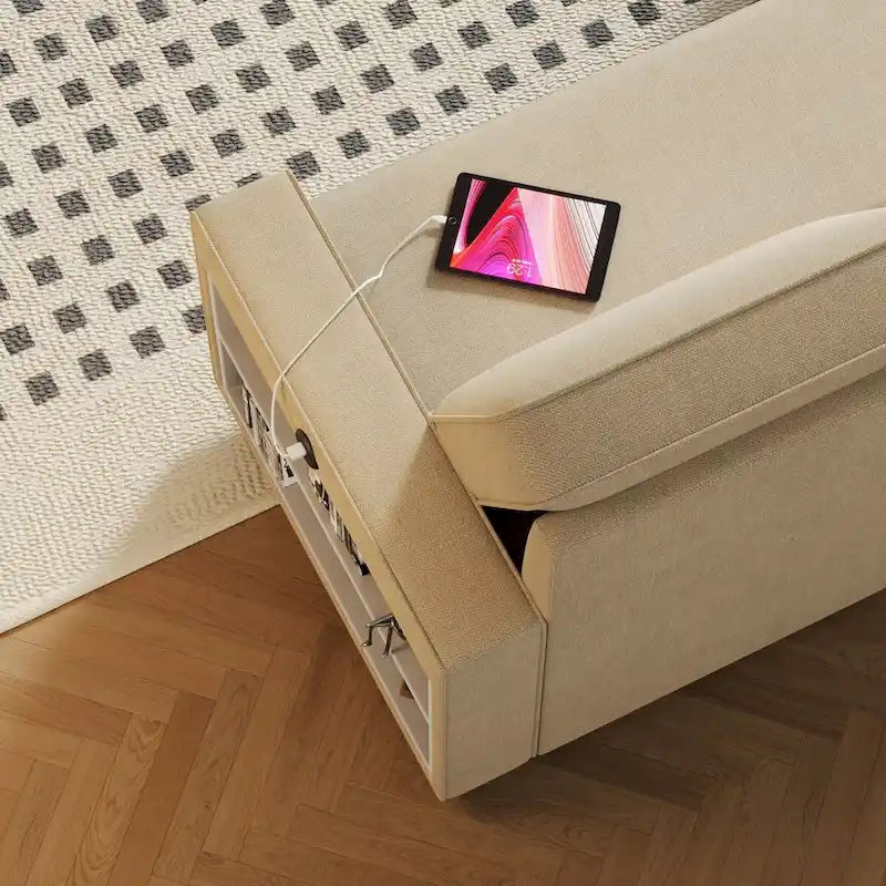 Oaks Aura 85.8 Inch Pull Out Sleeper Sofa, L-shaped Couch With USB Port, Convertible Sofa Bed With Storage Racks