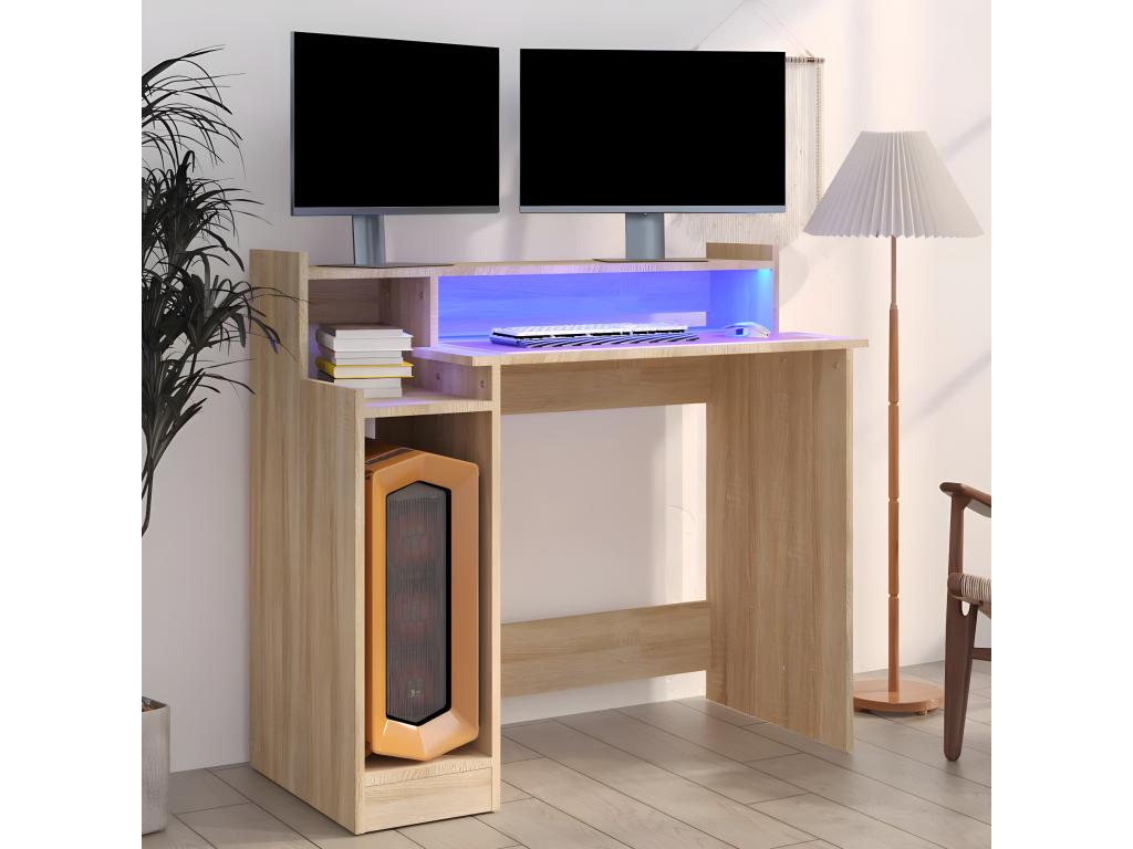 Desk with Artvivrestoreères LED Lighting, Oak, 97x45x90 cm, Engineered Wood, 23303LPLT