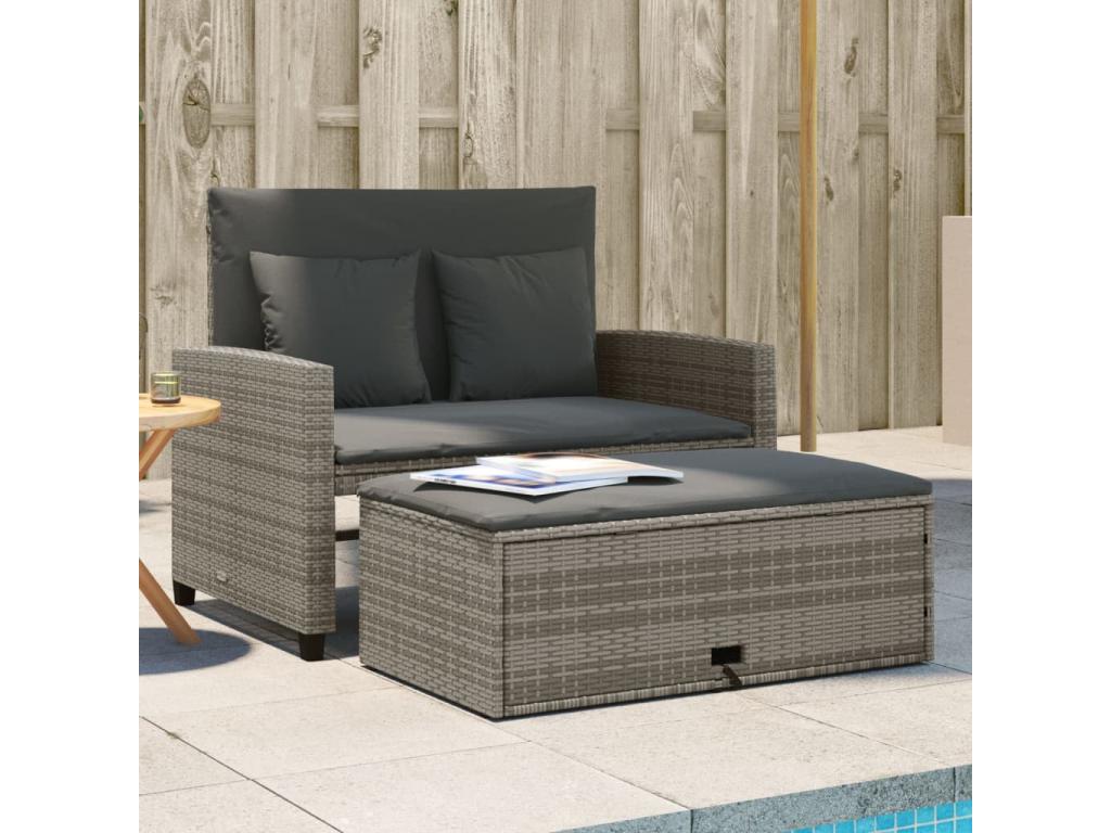 2-seater garden sofa with grey cushions, woven resin 78006BAQY