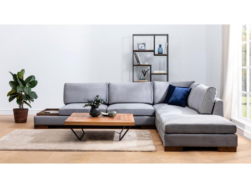 Right-hand corner sofa with ottoman, Artvivrestore Dark Grey Velvet 63321RRBI