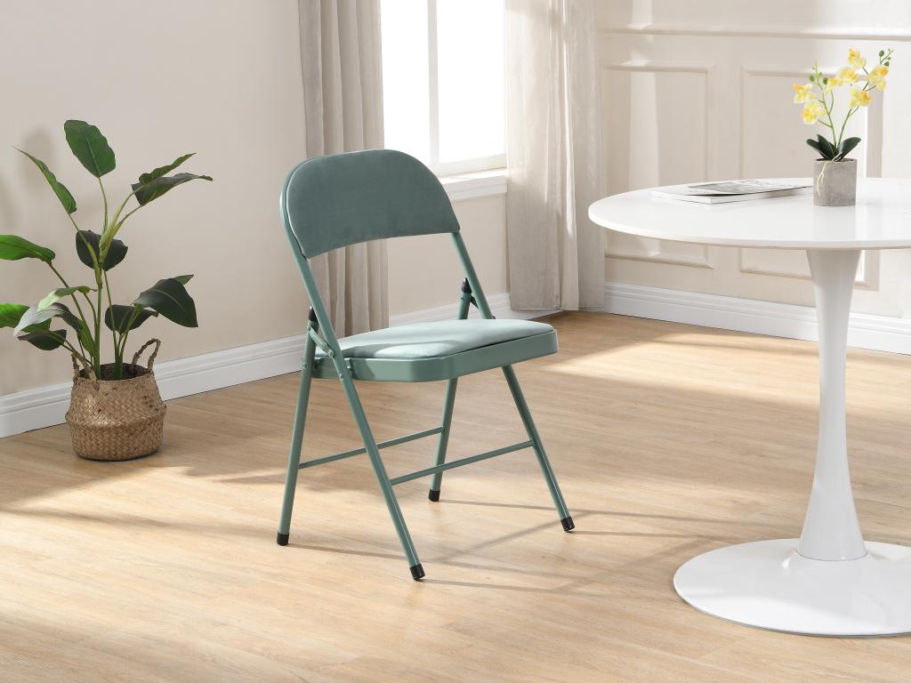 Set of 2 folding velvet and metal chairs - Almond green - Maisonpuretop 02430WNBH