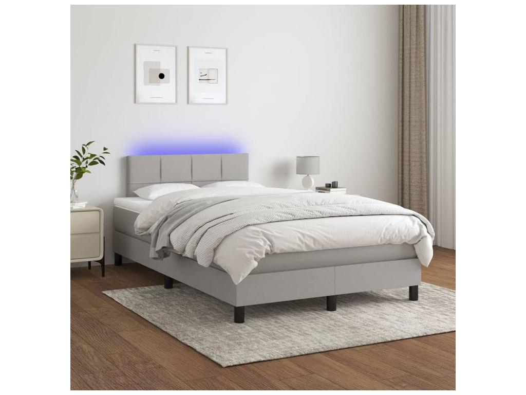 Maisonpuretop bed base with LED light grey mattress 120x200 fabric 37874BTKY