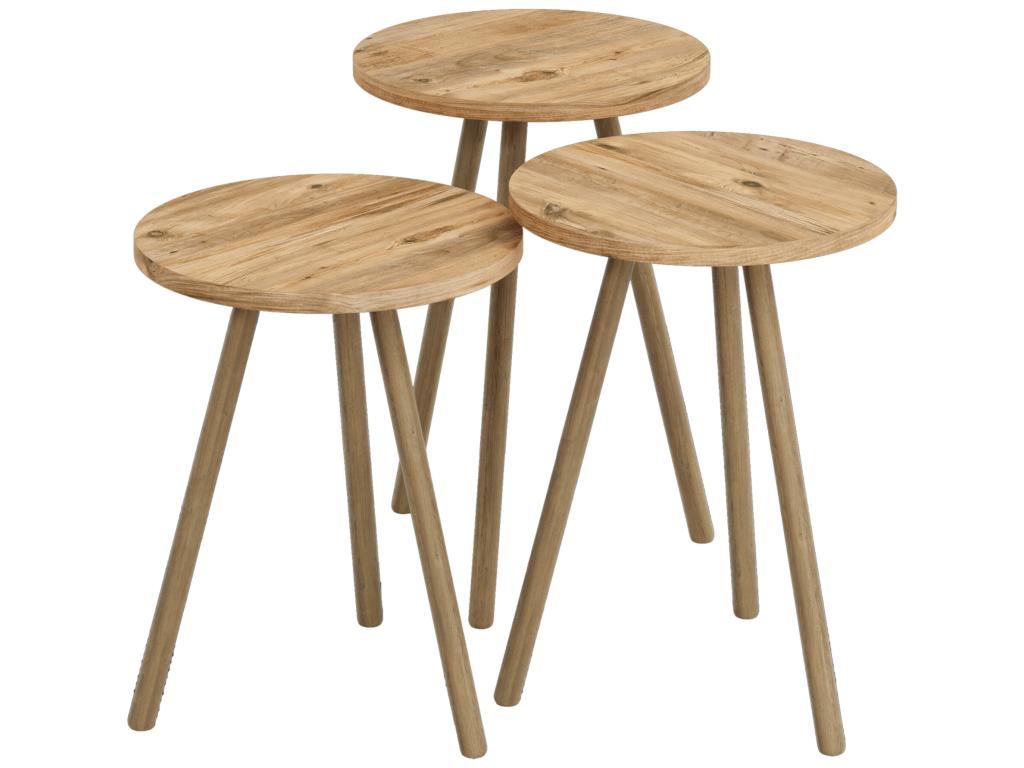 Set of 3 round tripod side tables with wood effect, Hj rring, Artvivrestore 04792GCXT
