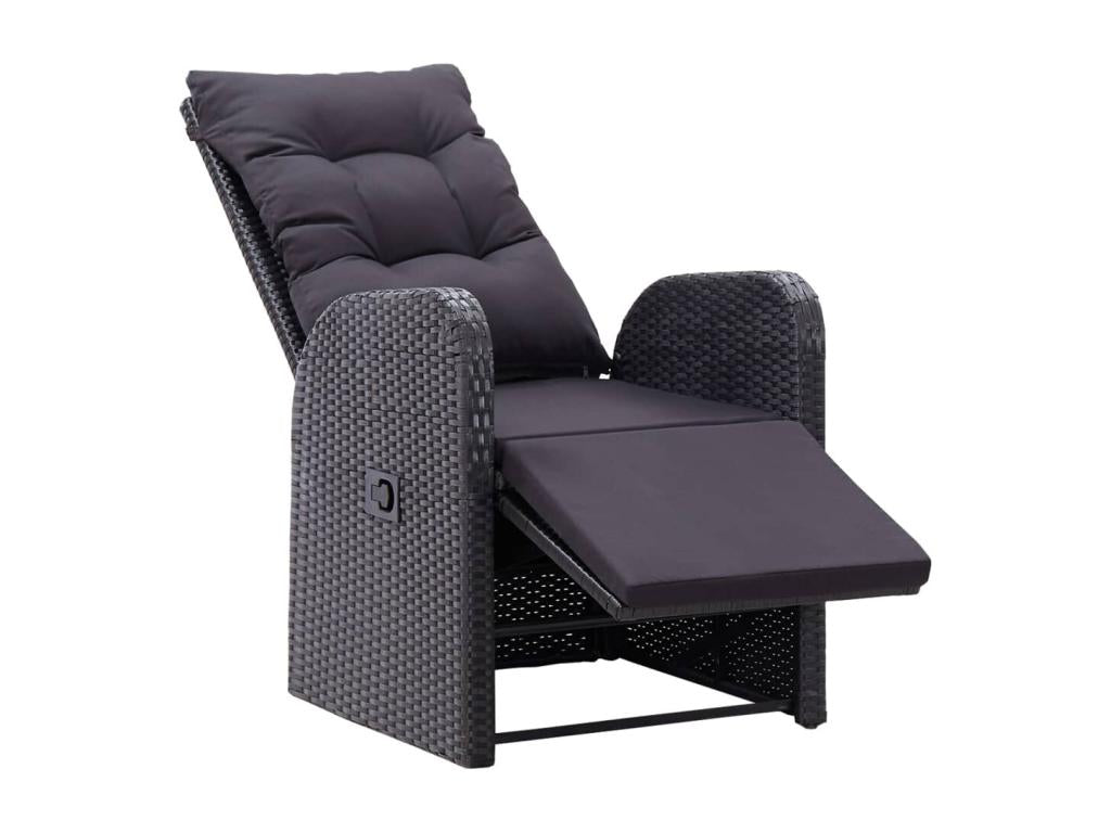 Garden reclining chair and cushion, black woven resin, 66841KWMY