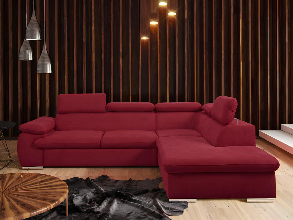 Maisonpuretop 77416REVQ Right-Hand Corner Sofa Bed in Red Fabric with Storage