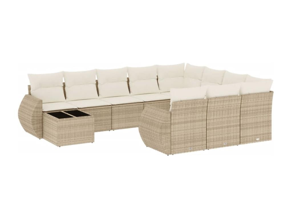 11-piece garden furniture set with beige resin wicker cushions 52880PYTF
