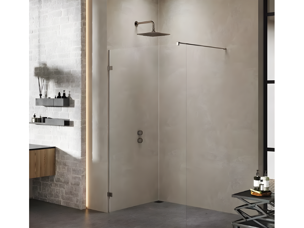70cm walk-in shower enclosure in brushed stainless steel, Maisonpuretop GUNMETAL BRUSHED 96969YHVN