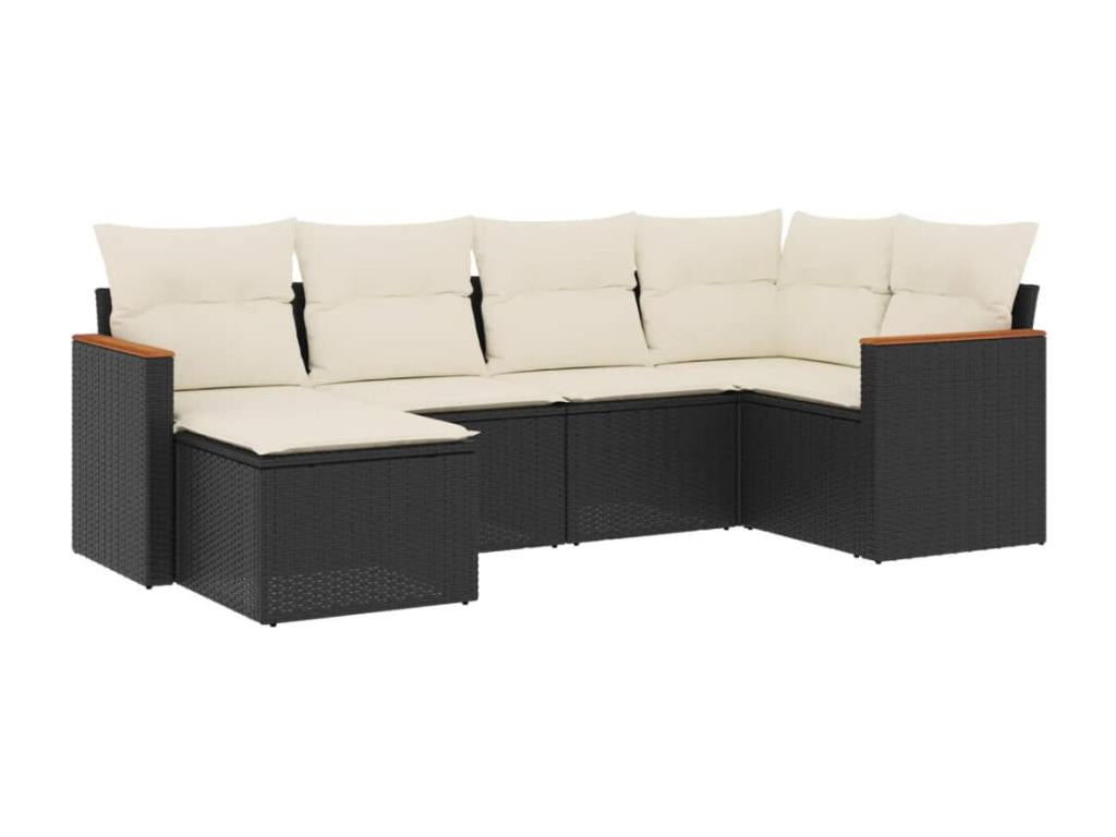 6-piece garden furniture set with cushions, black resin wicker, 46670SNZX