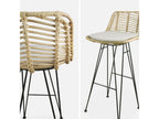 Two bar stools in natural rattan and metal - beige cushions 75cm - Artvivrestore 61744IYNK