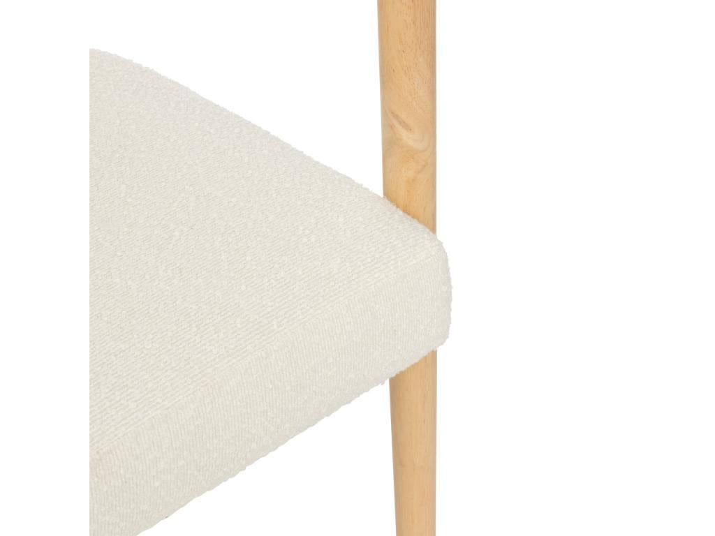 Armchair/Dining Chair in Natural Wood and White Bouclé Fabric 78787PPVA