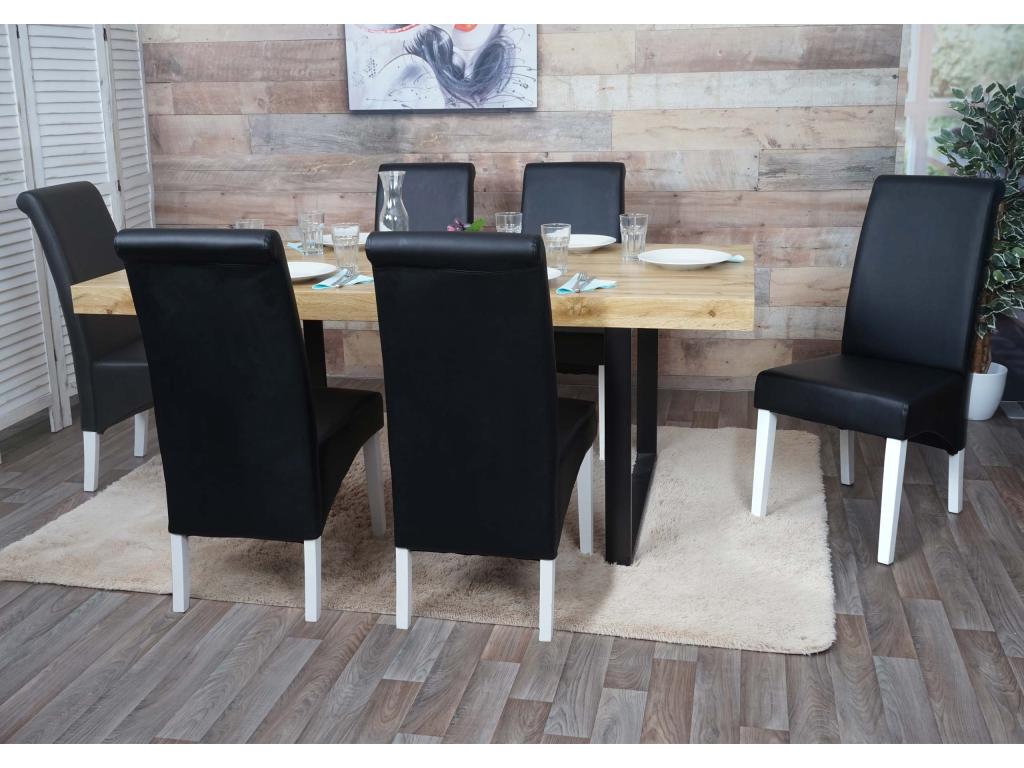 M37 Dining Chair Set of 6 Black Leather White Legs 97023SXJO
