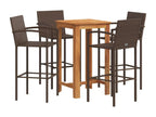 5-piece garden bar set, brown solid wood, Artvivrestore rattan, 28622BQHN