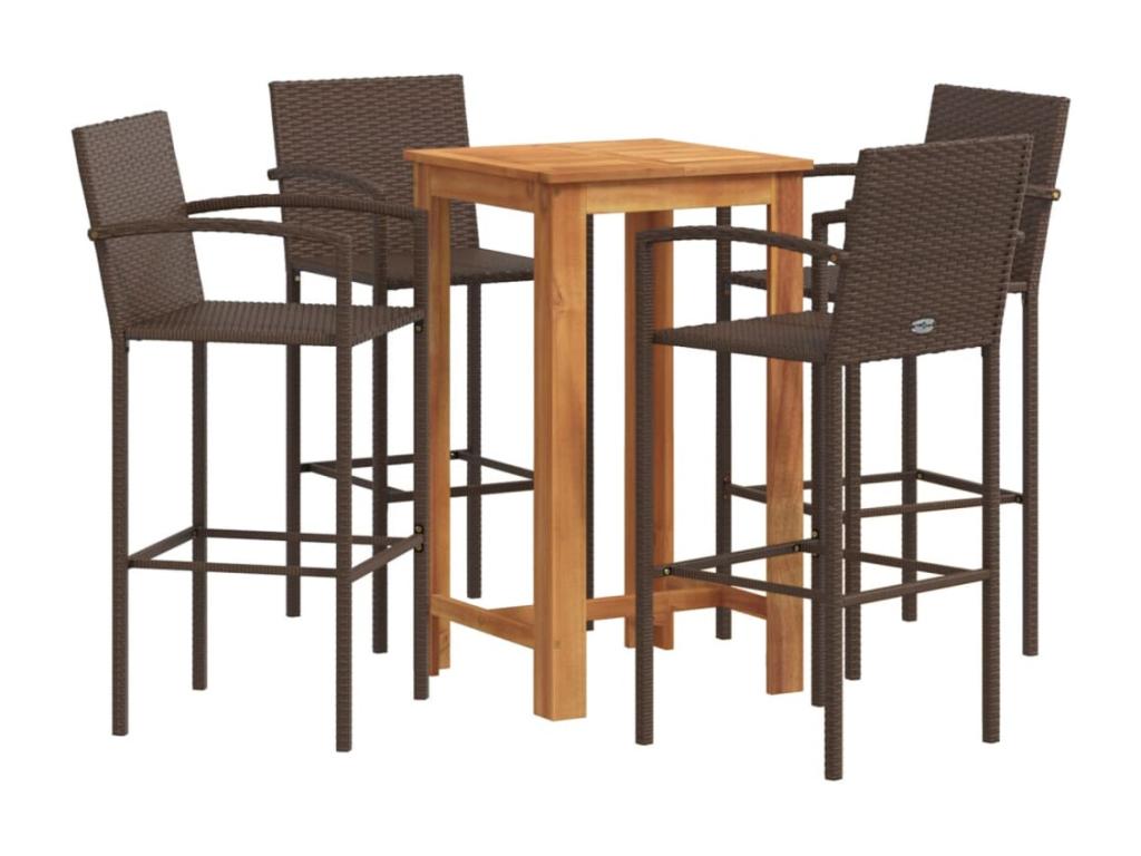 5-piece garden bar set, brown solid wood, Artvivrestore rattan, 28622BQHN