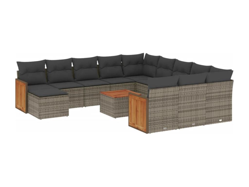 13-piece garden furniture set with cushions, grey woven resin, 17285CZCN