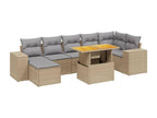 8-piece garden furniture set with cushions, beige woven resin, 56923CPHT