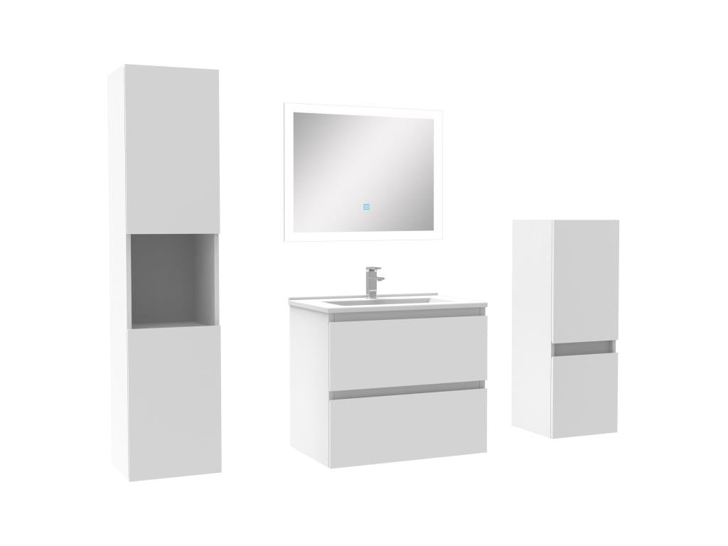 Bathroom vanity unit set 60cm with sink, storage column, and mirror, White 02808WNOV