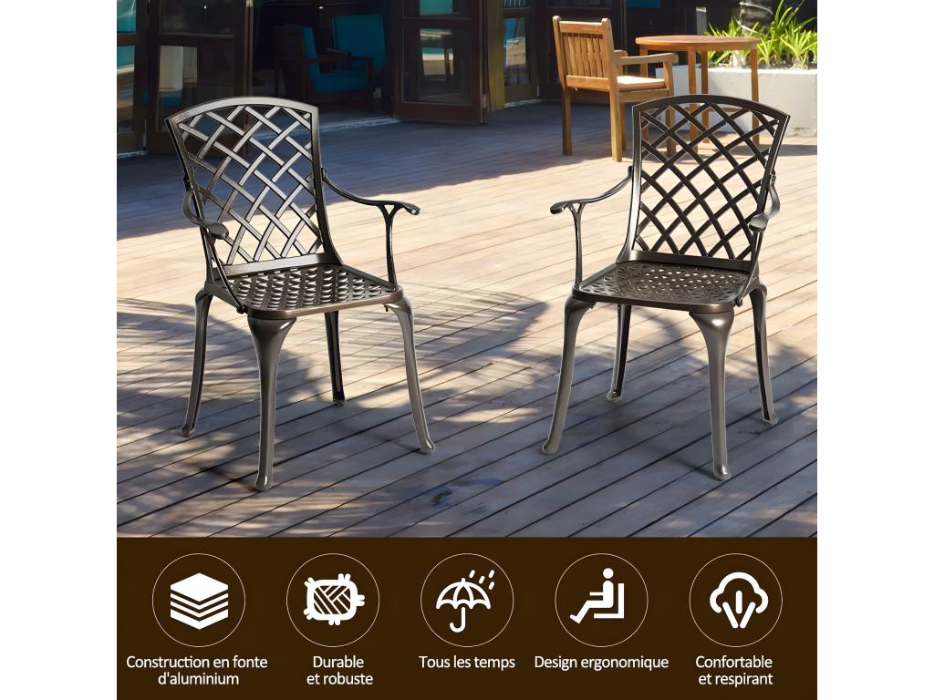 Set of 2 versatile dining chairs in cast aluminum with openwork back/seat 95982SYLR