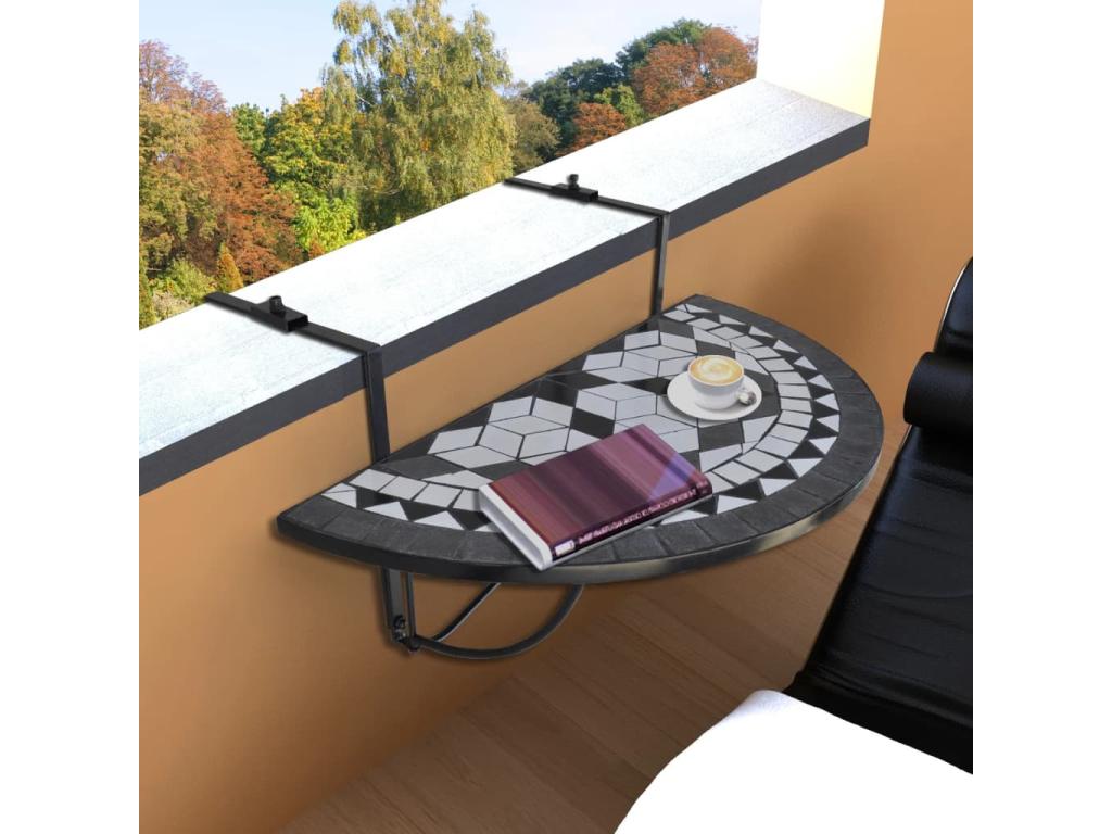 Black and white mosaic hanging balcony table 91141QXYR