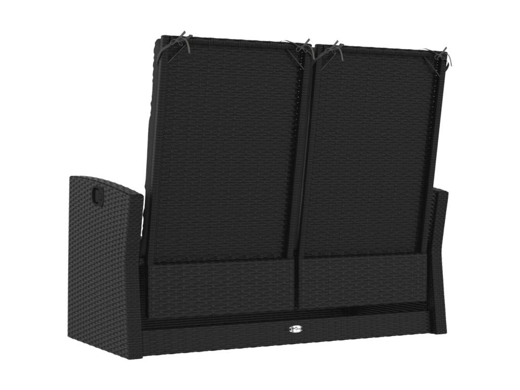 Reclining garden bench and cushions, black, 118cm, woven resin, 72655WTAU