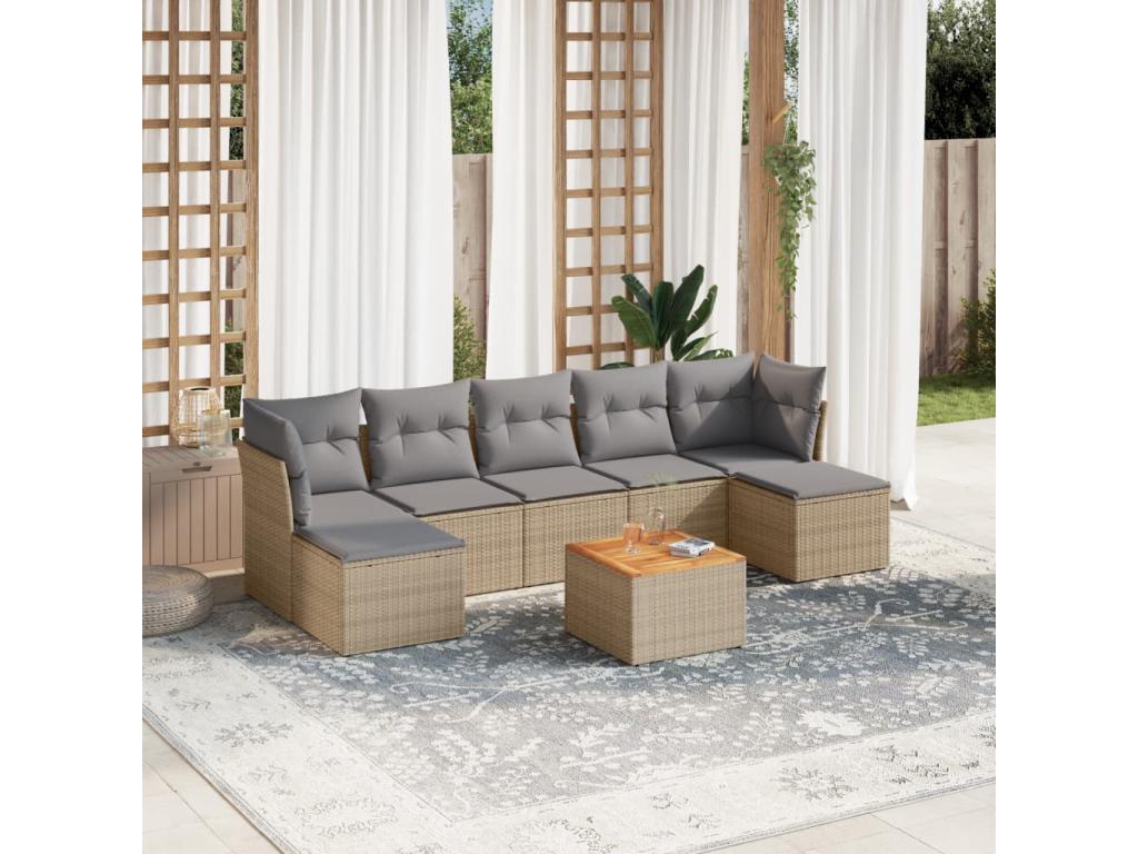 8-piece garden furniture set with cushions, méArtvivrestore beige woven resin 98494ZPOB