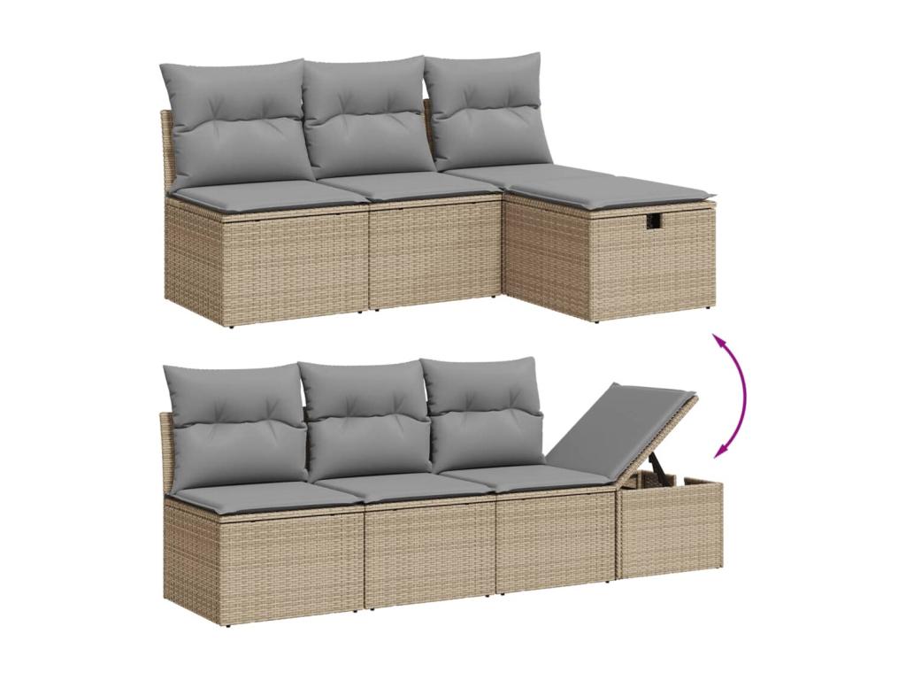 8-piece garden furniture set with cushions, beige woven resin, 56923CPHT