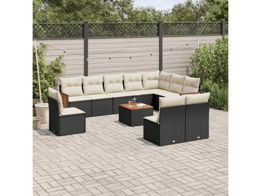 11-piece garden furniture set with cushions, black resin wicker, 56653PWPM