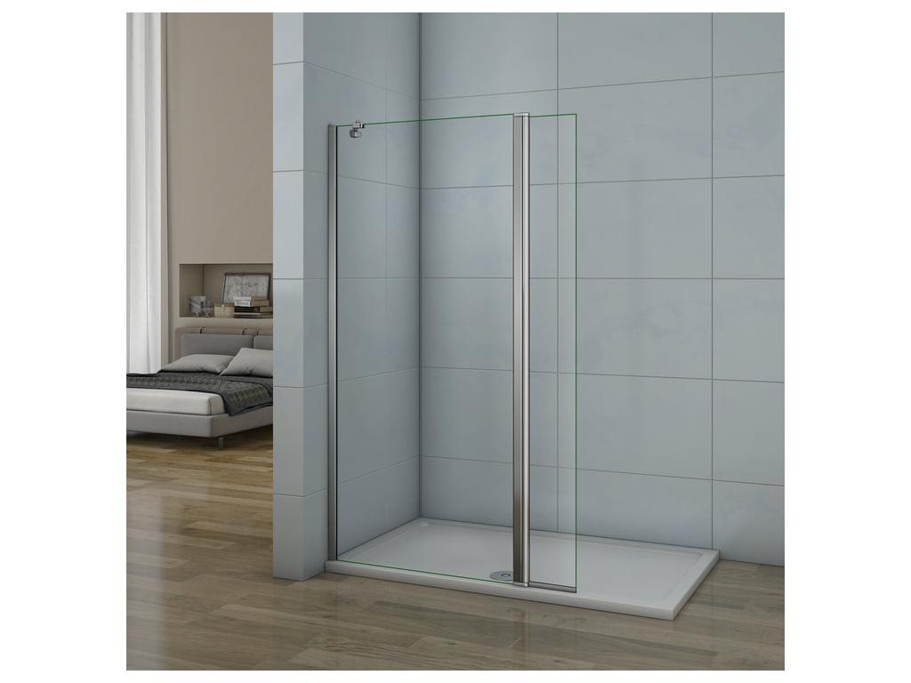 Walk-in shower screen 80 x 30 x 200 cm with pivoting return panel - 8 mm tempered glass - With 45 cm corner support bar 07808GXSP