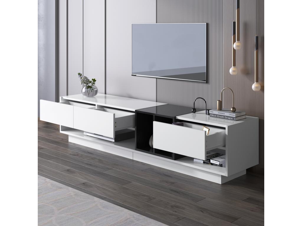 190cm TV unit - 3 drawers and 4 shelves - particleboard - white and black 26053RJRU