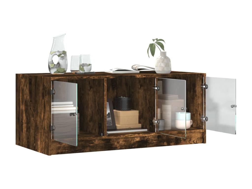 Coffee table with glass doors, smoked oak finish, 102x50x42 cm, 01885OSZS