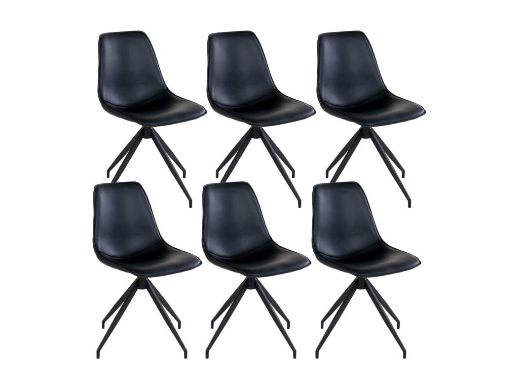 Maisonpuretop - Set of 6 Swivel Chairs in Black Faux Leather 97154EKLO