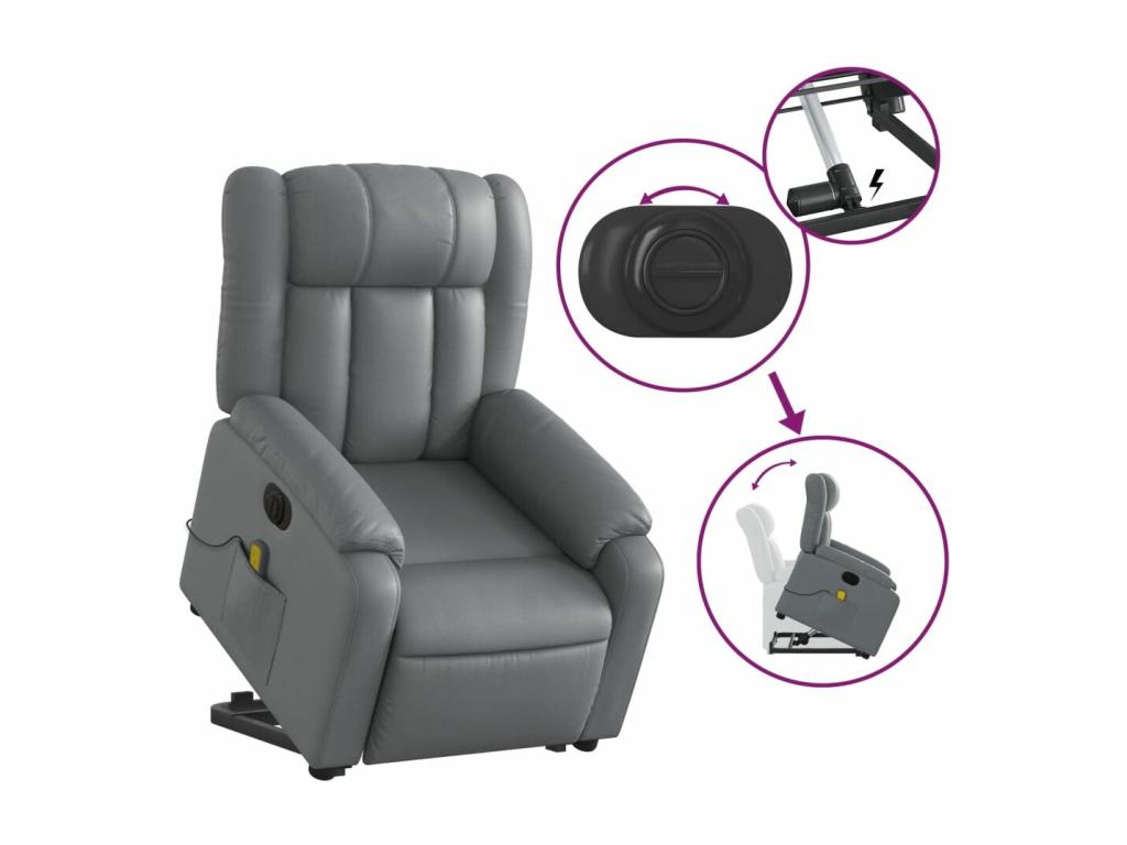 Grey faux leather electric reclining massage chair 84478RLZS