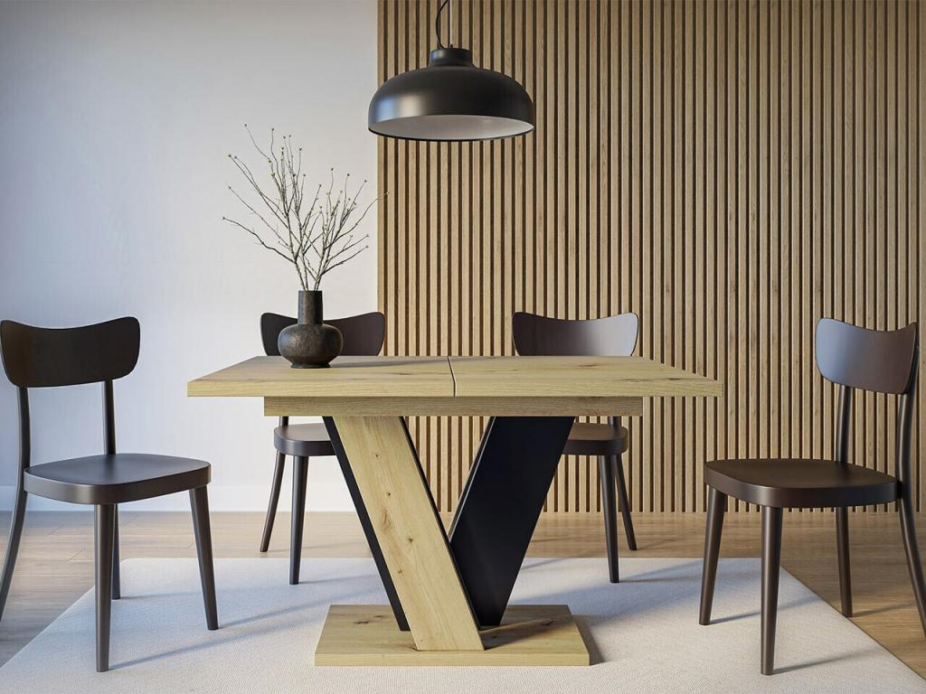 Maisonpuretop 125 Oak Table - Black 75x90x120cm Extension Laminate 58292HVUI