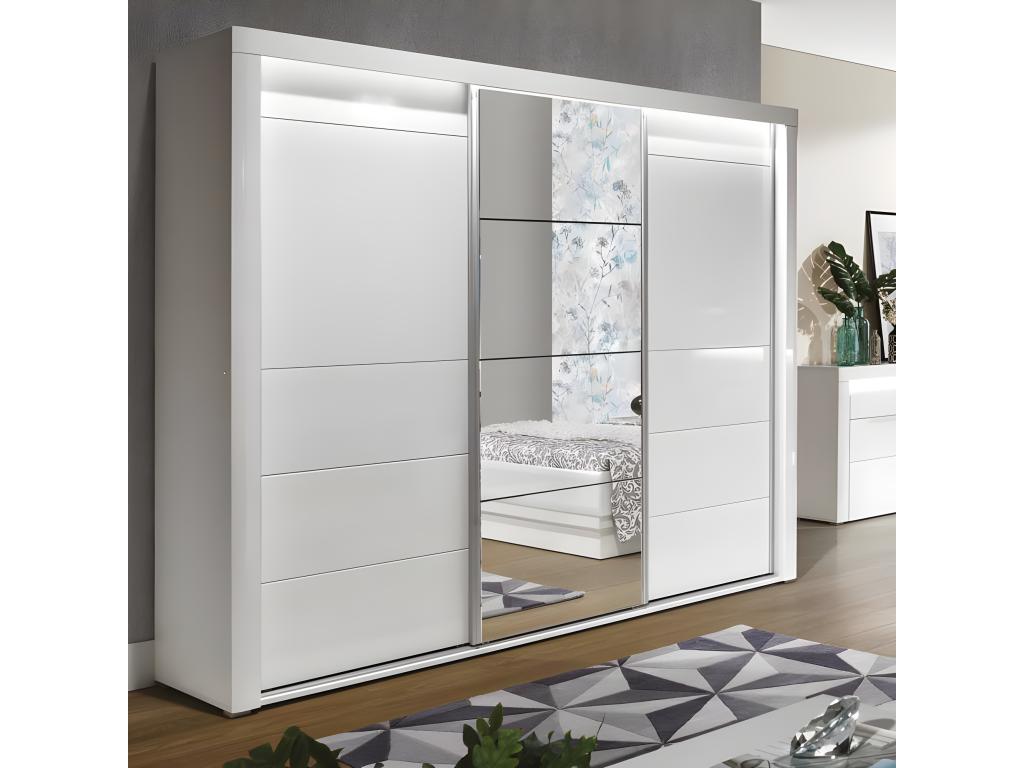 3-Door Sliding Wardrobe, Glossy White with LED Lighting - Maisonpuretop - W 235 x D 62 x H 210 cm 74963ERIH