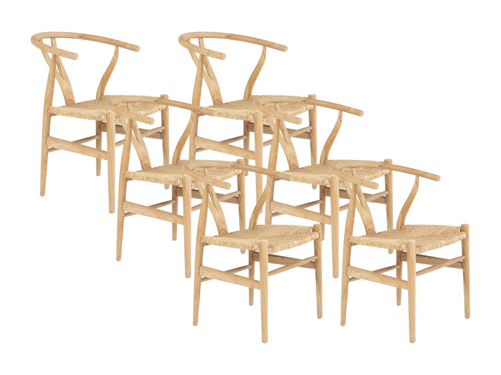 Set of 6 teak and straw chairs - Natural - Artvivrestore 01648QQHT