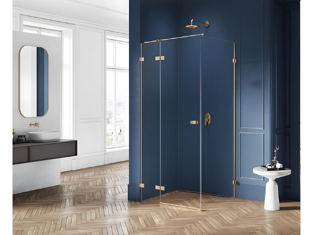 Brushed gold shower enclosure 110x90 cm, left-hand pivot, Maisonpuretop GOLD BRUSHED, front access 14079HVPL