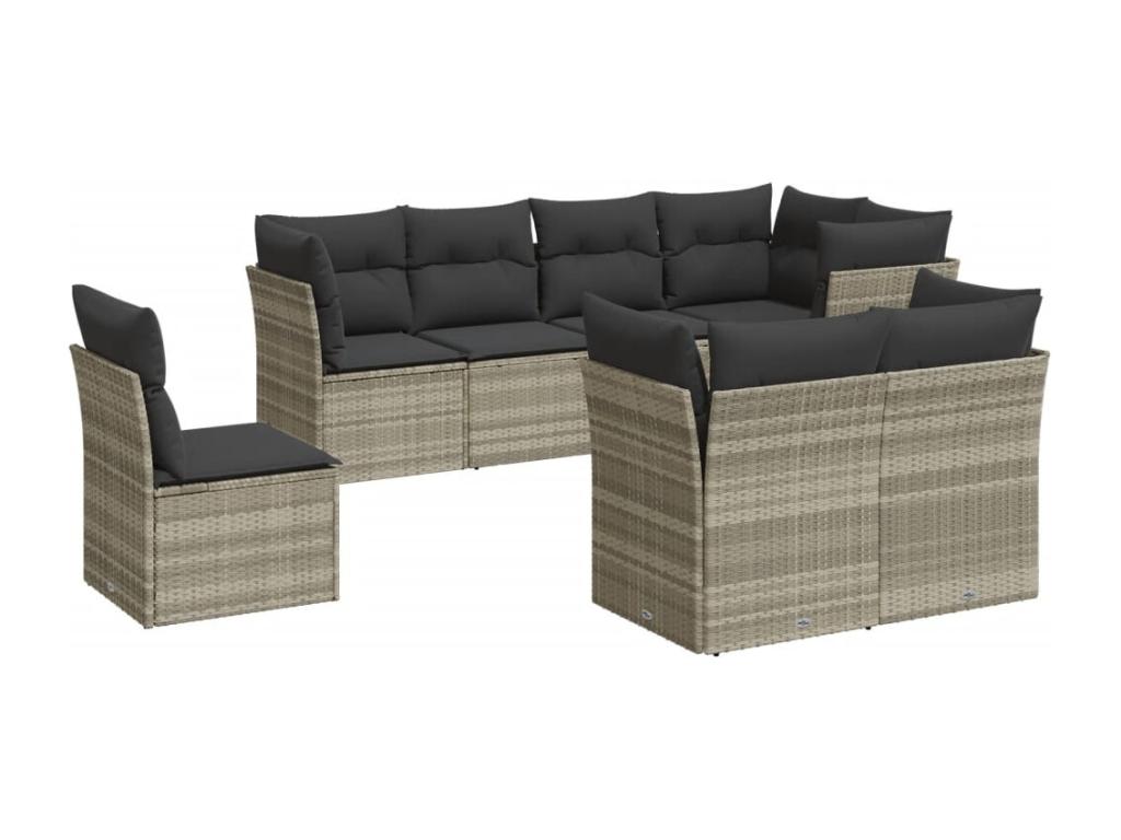 8-piece garden furniture set with light grey cushions, woven resin 86916ZBTN