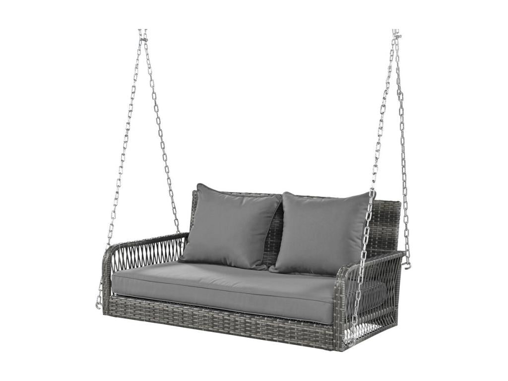 Hanging chair in woven resin - Garden swing - 2-seater - with cushions - Grey 20010QZSJ