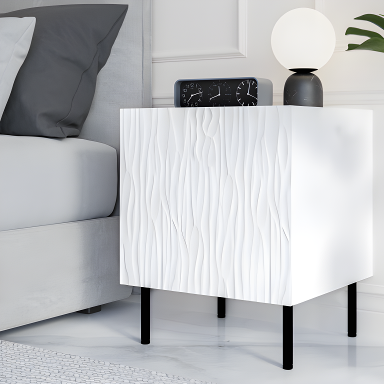 Bedside Table Set of 2, Matte White, 44x54x41 cm, High Quality, Maisonpuretop 85118DDBE