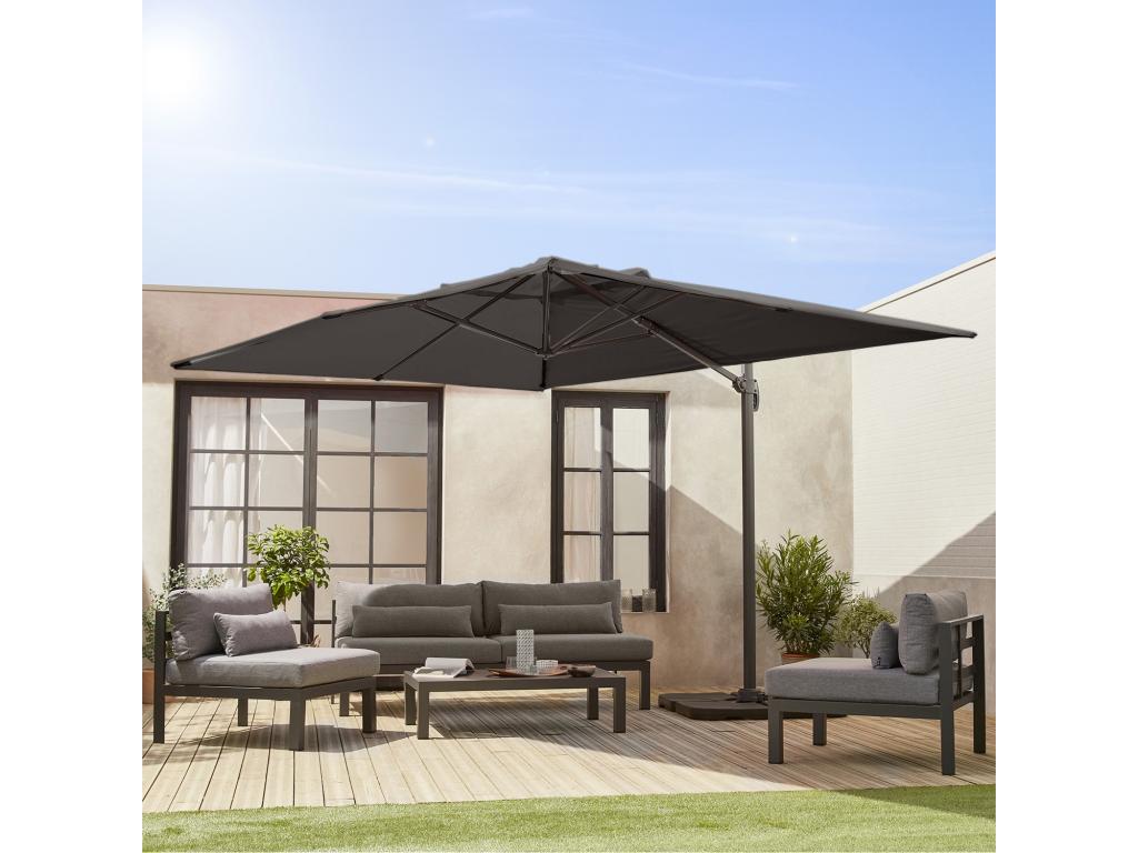Rectangular cantilever parasol 3x4 m - Artvivrestore - Grey - Offset parasol, tiltable in 6 positions, 360° rotation. 66079VUQE
